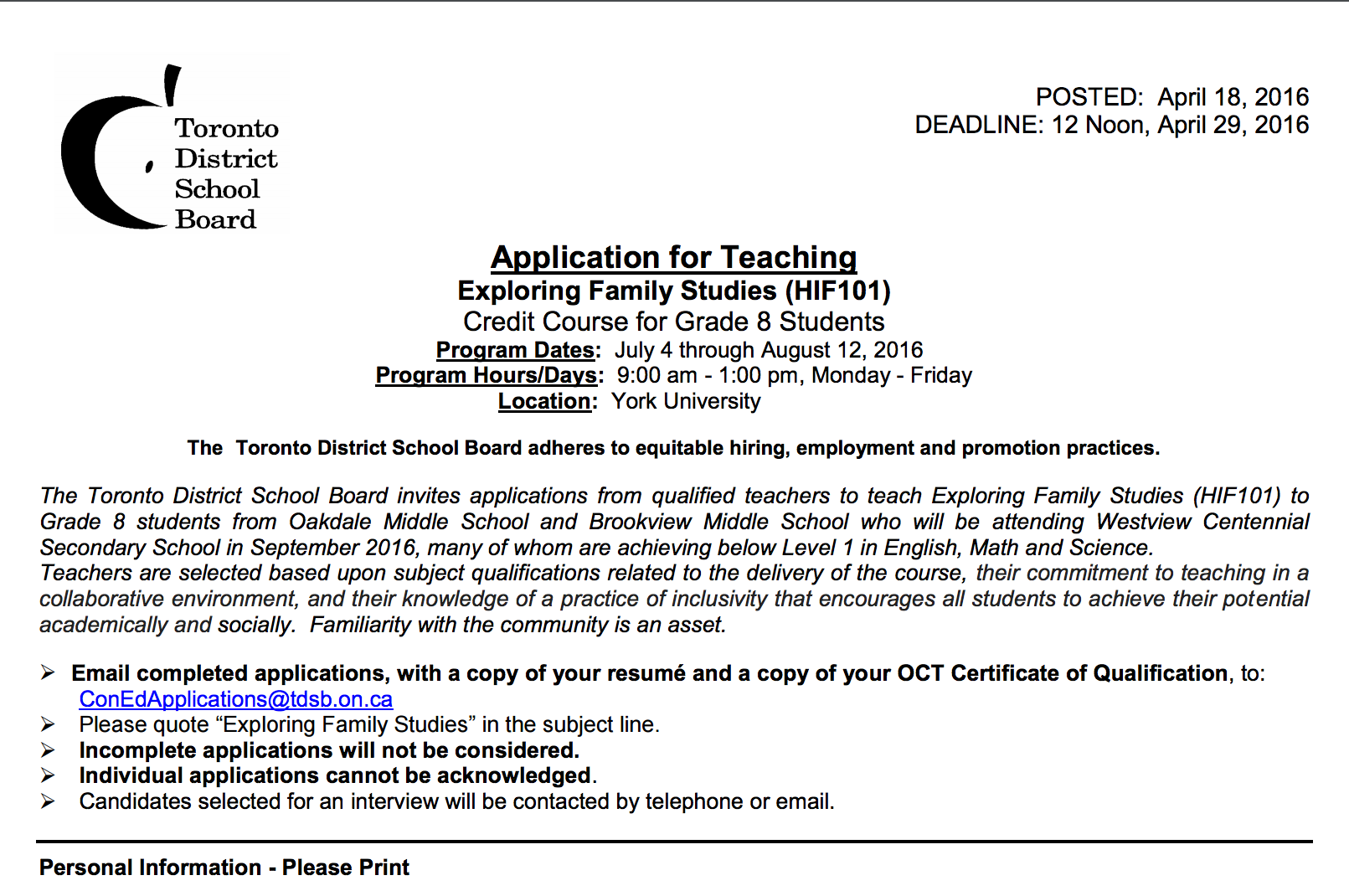 Summer Site Lead and Teaching Applications Available!